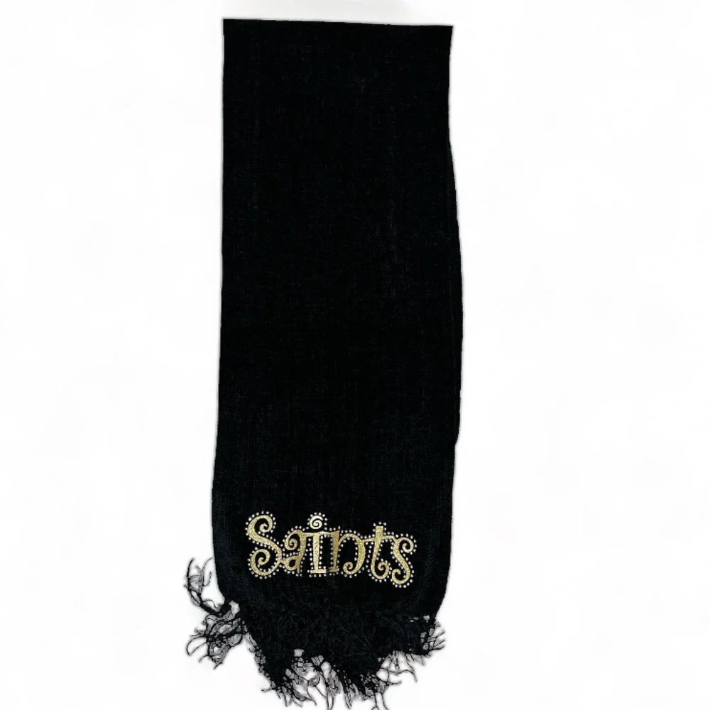 Ladies New Orleans Saints Bedazzled Chenille Scarf With Fringe Size 11 x 60 GUC
